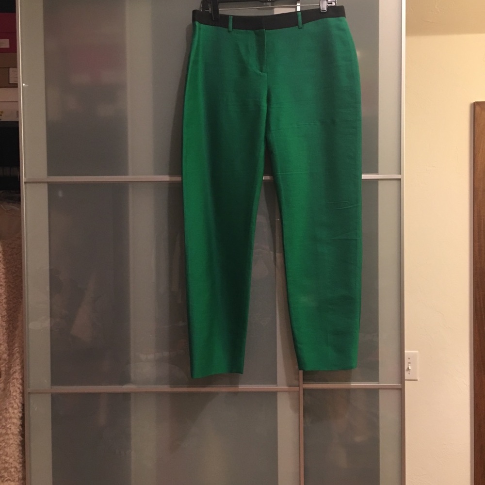 Pink Tartan green silk shantung ankle pants sz 6